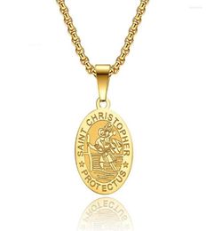 Pendant Necklaces Stainless Steel St Christopher Oval Coin Disc Gold Religious Necklace Fashion Jewellery Church Gift For Him With C1590715