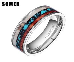 8mm Vintage Wood Antlers Inlay Titanium Ring Engagement Rings For Women Men Wedding Band Fashion Love Ring Jewellery anillos mujer5031743