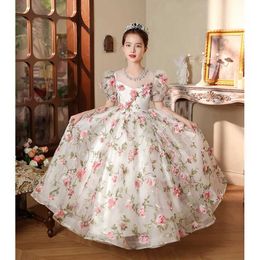 Christening dresses Childrens Princess Evening Dress Fashion Printed Pearl Design Wedding Birthday Baptist Party Eid Girl Q240507