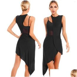 Stage Wear Sleeveless Asymmetrical Hem Modern Contemporary Lyrical Dance Costume Women Adt Ballet Performance Leotard Dress Drop Deliv Dha1Y