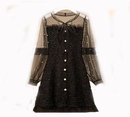 Women039s Clothing Elegant Dresses New 2020 Spring and Autumn Black Bow Collar Beading Mesh Long Sleeve Tweed Plus Size Dress6215119