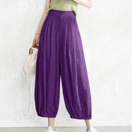 Women's Pants Summer Baggy Chiffon Wide Leg Pure Color Pleated Waist Seamless Bound Feet Loose Covering Span Trousers Appear Thin