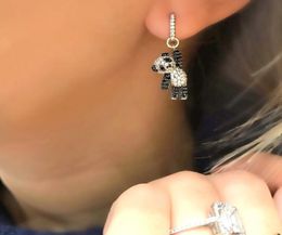 Wholejewelry lovely cute animal charm dangle earring micro pave cz black white dog bear charm adorable earrings9155887