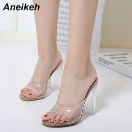 Fashion PVC Jelly Slippers Open Toe Perspex Transparent Thin Heels Crystal Women Pumps 2024 Summer Sandals Size 37-42