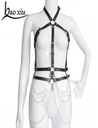 sexy women Garter Leather belt Suspenders Body Bondage Sculpting Harness Metal Tassel Chain Waist Female Belt Bra Corset Straps5564253