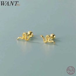 Stud WANTME 925 Sterling Silver Cute Statement Gold Snake Spiral Beads Small Earrings Womens Punk Earbone Perforated Jewellery Q240507