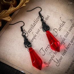 Dangle Earrings Vintage Black Bat Red Faux Crystal Teardrop Gothic Gift For Women Lovers Halloween