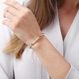 Bangle 316L Stainless Steel New Fashion Fine Jewellery Minimalism Welding Embed With Three Colours Zircon Charm Chain Bracelets For Women