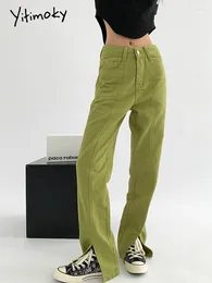 Women's Jeans Yitimuceng Woman Low Waist Baggy Spring Fashion Neon Green Straight Streetwear Twill Wide-Leg Slit Pants Y2k