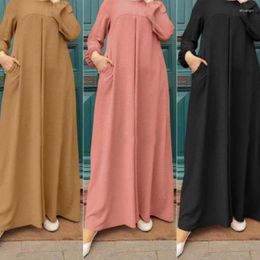 Ethnic Clothing Middle East Muslim Women's Wear Casual Solid Color Stitching Elastic Cuff Dress Long Dresses Abaya