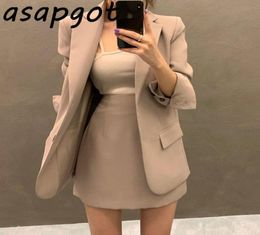 Two Piece Dress Blazer Suits Skirt Chic Korea Simple Temperament Singlebreasted Notched Coat High Waist A Line Skirts6331482
