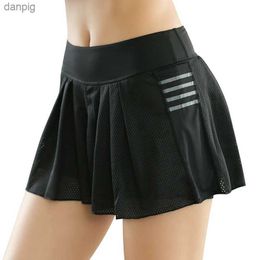 Skirts Summer Women Clothes Fake Two Piece Skirt Breathable Stretch Tennis Running Quick Dry Anti-light Skorts Badminton Shorts Y240508