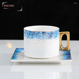 Mugs Creative Starry Sky Mug And Saucer Set Fashion Luxury Ceramic Cup With Golden Handle Spoon Office Tea