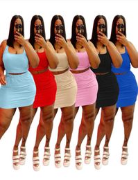 Summer Women Plus Size Dress Sets 3XL 4XL 5XL Sleeveless Tank Topshort Skirt 2 Piece Set Solid Topmini Dresses Clothing 53409238598