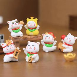 6pcs Set Cartoon Pvc Chinese Lucky Wealth Waving Cat Model Gold Hand Desktop Decoration Animal Figurine Ornaments 240506