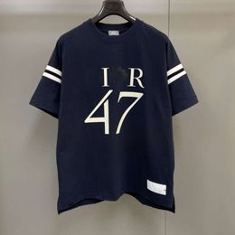 High version DI letter 47 printed loose short sleeved woven tape patchwork casual round neck T-shirt for men and women