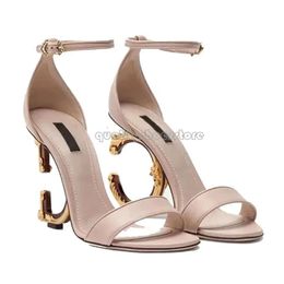 New Top Designer Keira Leather D And G-Shaped Heels Women Sandals Shoes Baroque Gold-Plated Carbon Party Wedding Lady Sexy Gladiator Sandalias Eu35-43 706