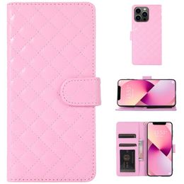 Suitable for iPhone 15 card insertion phone case Apple 14 13 12 11 glossy diamond grid flip stand phone protective leather case
