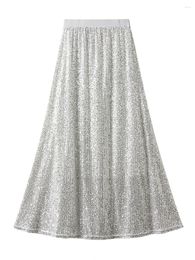 Skirts Women S Sparkly Sequin Midi Skirt High Waist Glitter Pencil Bodycon Formal Cocktail Party Slit