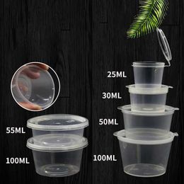 Disposable Dinnerware 5Pcs 50ml 100ml disposable plastic takeaway sauce cup container food storage box with lid reusable Q240507