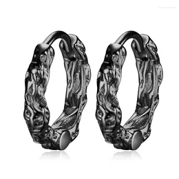 Hoop Earrings Silver 925 Hoops For Men Ear Accessories Trendy Relief Texture Buckle Male Jewelry