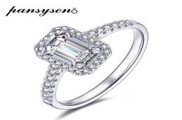 PANSYSEN Emerald Cut 925 Sterling Silver Simulated Moissanite Ring Wedding Engagement Zircon Rings for Women Whole Jewellery Y068928266