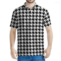 Men's Polos Classic Houndstooth Pattern Polo Shirt For Men 3D Printed Summer Lapel T-Shirt Street Short Sleeves Tops Oversized Button Tees
