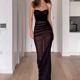 Casual Dresses Designer Dress Women's sexy perspective high slit open back suspender dress Plus size Dresses