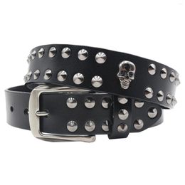 Belts Genuine Leather Vintage Metal Skull Punk Men Jeans Belt Cowgirl Studded High Quality Single Needle Spiked