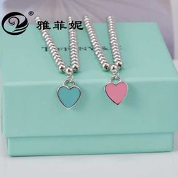 Chain 925 sterling silver jewelry Di family t familys same peach heart enamel glue dropping Heart Bracelet female Q240507