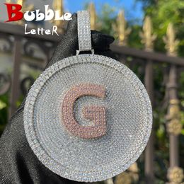 Bubble Letter Iced Out Disc Name Plates Personalised Pendant Customised Jewellery for Men Micro Pave Prong Setting Charms 240422