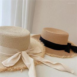 Wide Brim Hats Lafite Straw Hat For Women Summer Beach Flat Top Sun Protection Fisherman Po Woven