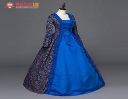 Casual Dresses Victorian Satin Floral Print Period Dress Ball Gown Reenactment Costume7583456