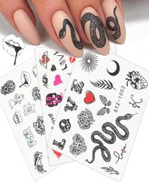 4pcs Black Snake Nail Sticker Love Letter Sexy Lip Slider Nail Art Water Transfer Decal Tattoo DIY Manicure Decor TRSTZ105010658738353729