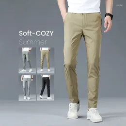 Men's Pants 4 Colours Summer Casual Straight Elastic Breathable Ultra-thin Male Brand Clothing Slim Fit Suit Trousers