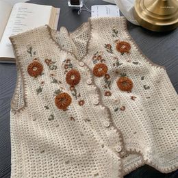 Women's Tanks Women Crochet Knitted Vest Waistcoat Embroidery Floral Leaves V-Neck Button Down Sleeveless Cardigan For Jacket Drop