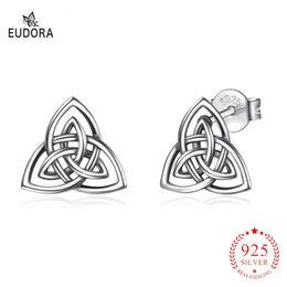 Eudora 925 Sterling Silver Celtics Knot Triangle Stud Earrings for Women Girls Romantic Gift Fashion S925 birthday Jewelry E078 240506