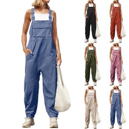 Womens Sleeveless Overalls Jumpsuit Casual Loose Adjustable Straps Bib Long Pant Jumpsuits with Pockets 240429