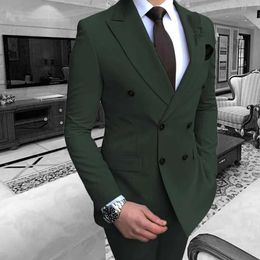 Men's Suits Blazers Dark green mens formal business wedding set best jacket grooms tailcoat slim fit (jacket and pants) come on Q240507