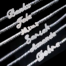 100 Sterling Sier 3Mm 4Mm 5Mm Cz Tennis Chain Iced Out Bling Name Plate Necklace