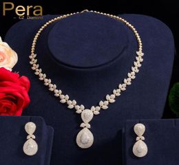 Pera Elegant Dubai Women Pear Drop Jewellery Sets Bridal Cubic Zirconia Pendant Necklace And Earrings Set For Wedding Gift J221 C1817178118