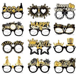 Decoration Frame 12pcs/set Happy 2024 Family New Year Eve Party Paper Glasses Photo Booth Props Navidad Christmas Favors