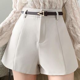 Women's Shorts Women A-line Pocket Casual High Waist Chic With Belted Office Lady Solid Zipper Buttons Summer