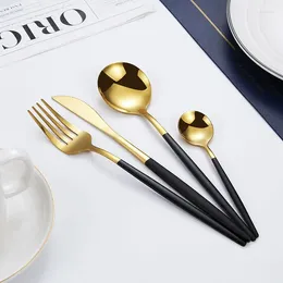 Dinnerware Sets 4pcs/Set Luxury Korean Set Golden Cutlery Stainless Steel Knives Forks Tablespoons Wedding Tableware For Gift