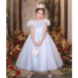 2024 bling Girl Dresses Cute Sequined Pageant Gowns For Christmas Tutu Girls Flower Elegant Puffy Sleeve Dress Ball Kids Summer Wedding Birthday Children Clothing