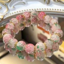 Charm Bracelets 1pc Cherry Blossom Glazed Cracking Bracelet Charming Natural Colours Glass Crystal Beaded Women's Jewellery