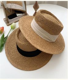 Romantic Lady Ribbon Straw Hat Sunhat Summer Web Celebrity Top Suntan Vacation Beach Travel Stingy Brim Hats1380223