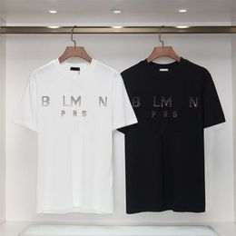 Designer Luxury Balans Classic Same Summer Trend Loose Round Neck Letter Hot Drill Casual Short Sleeved Pure Cotton T-shirt Versatile Top for Men and Women
