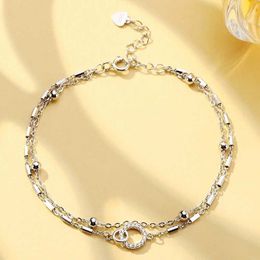 S925 Sterling Silver Geometric Double Ring Bracelet Small and Elegant Cool Style Bracelet Personalized First Jewelry