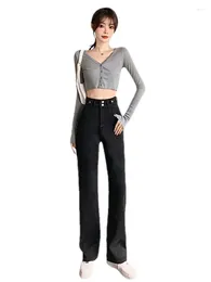 Women's Jeans Women 2024 Spring Autumn Fashion High Waist Casual Elastic Slim Long Wide Leg Pants Zipper Pockets